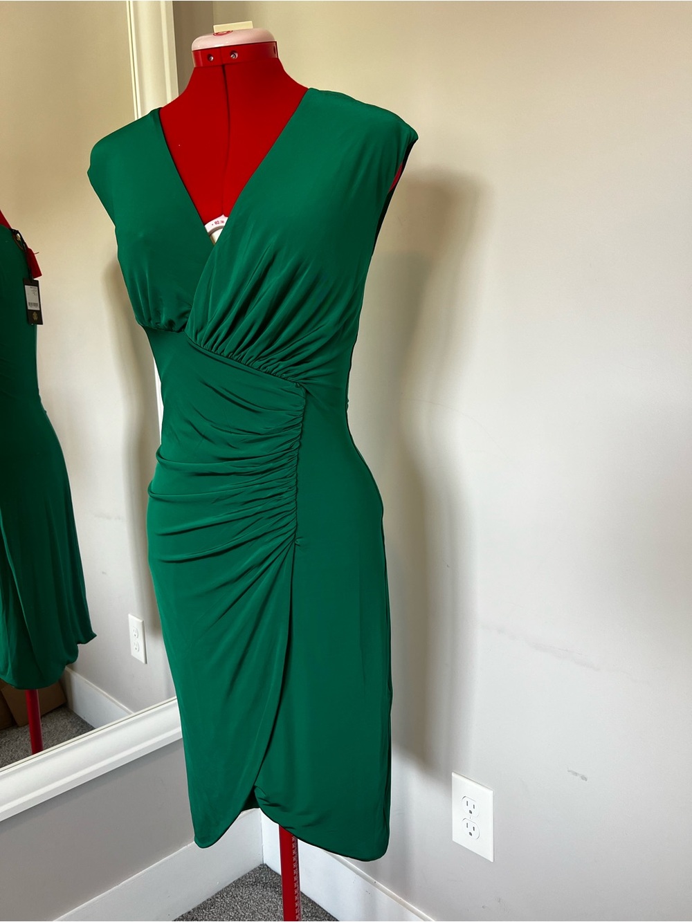 Roberto Cavalli Emerald Green Ruched Wrap Midi Dress